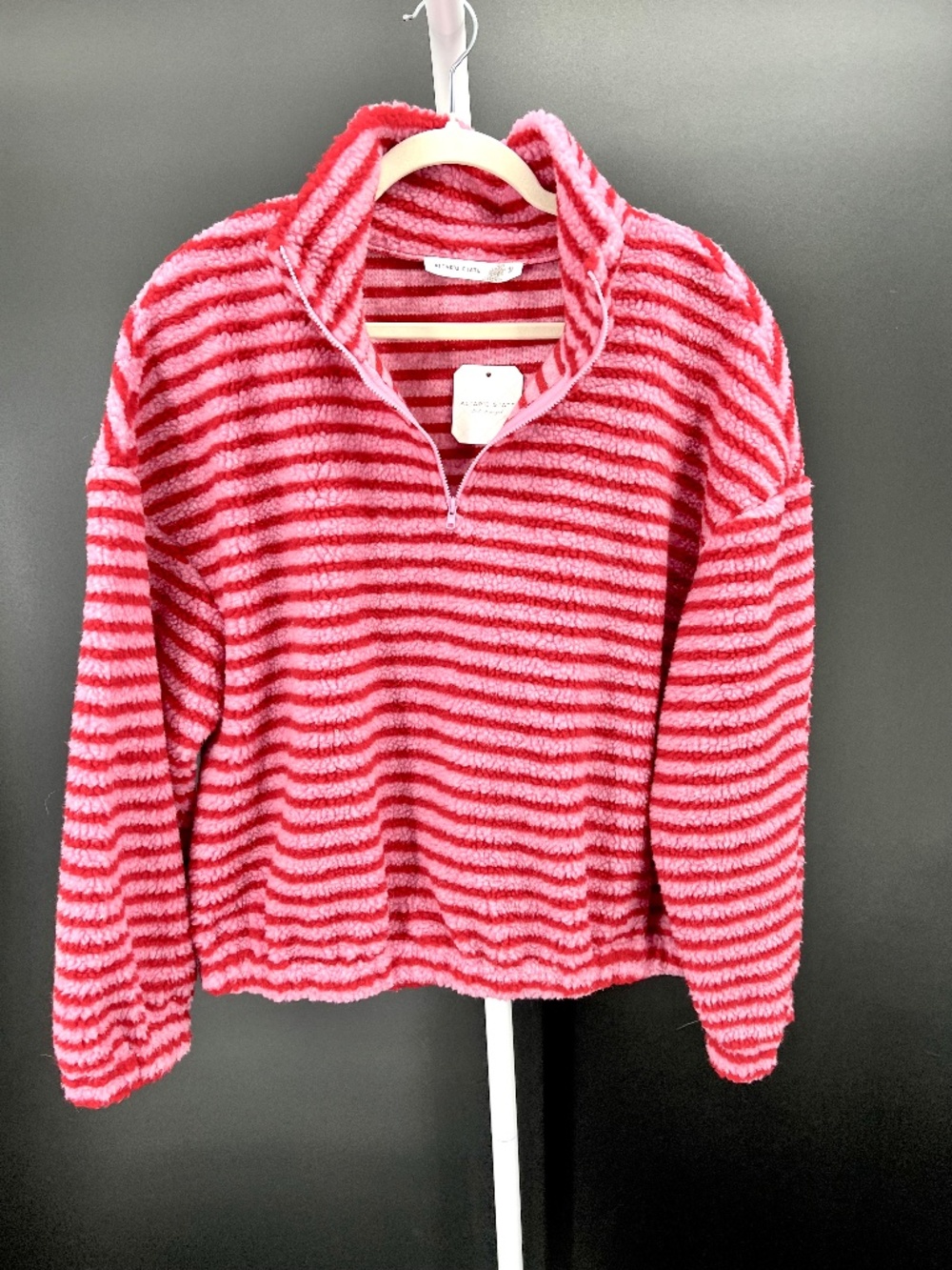Red and Pink Striped 1/4 zip Fleece Jacket NWT